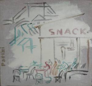 А.Морев. Париж, кафе. 2008. х.м. 34х36.