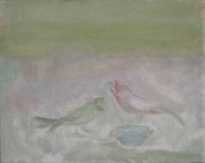 Е.Тавьева. Предметы из дома родителей. Попугаи. 2008. х.м. 34х44.