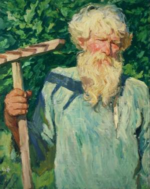 Пётр Григорьевич Черняев ( с граблями). 1948-49 гг. х.м