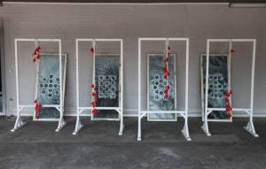 Сергей Катран. Calcio. Старые окна, печать на пленке, ручные фонарики, дерево. 175х75 - 4 предмета