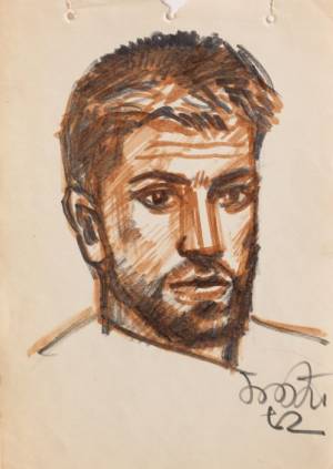 Ю.Соостер. Автопортрет. 1962. Бумага, фломастер.
