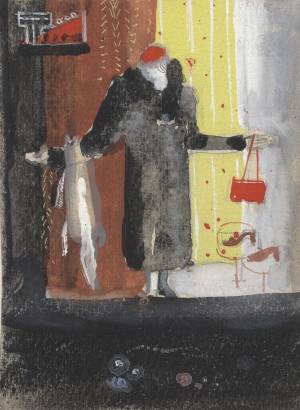 Кат.№129 – Эскиз рекламного плаката (Торгсин). Первая половина 1930-х. Б., гуашь. 12,5х8,3 см. Собра