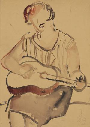 Кат.№2 – Дама с гитарой. Начало 1930-х. Б., акв. 36,6х26,4 см. Собрание галереи «Ковчег»