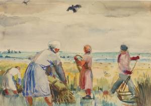 Кат.№4 – Жатва. Начало 1930-х. Б., кар., акв. 27,0х37,5 см. Собрание галереи «Ковчег»