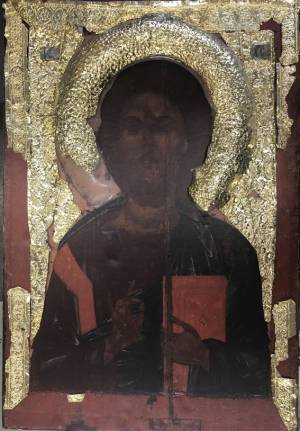 Оклад иконы Спас Вседержитель. Начало XVI века. Серебро, тиснение, золочение. Предварительная раскла